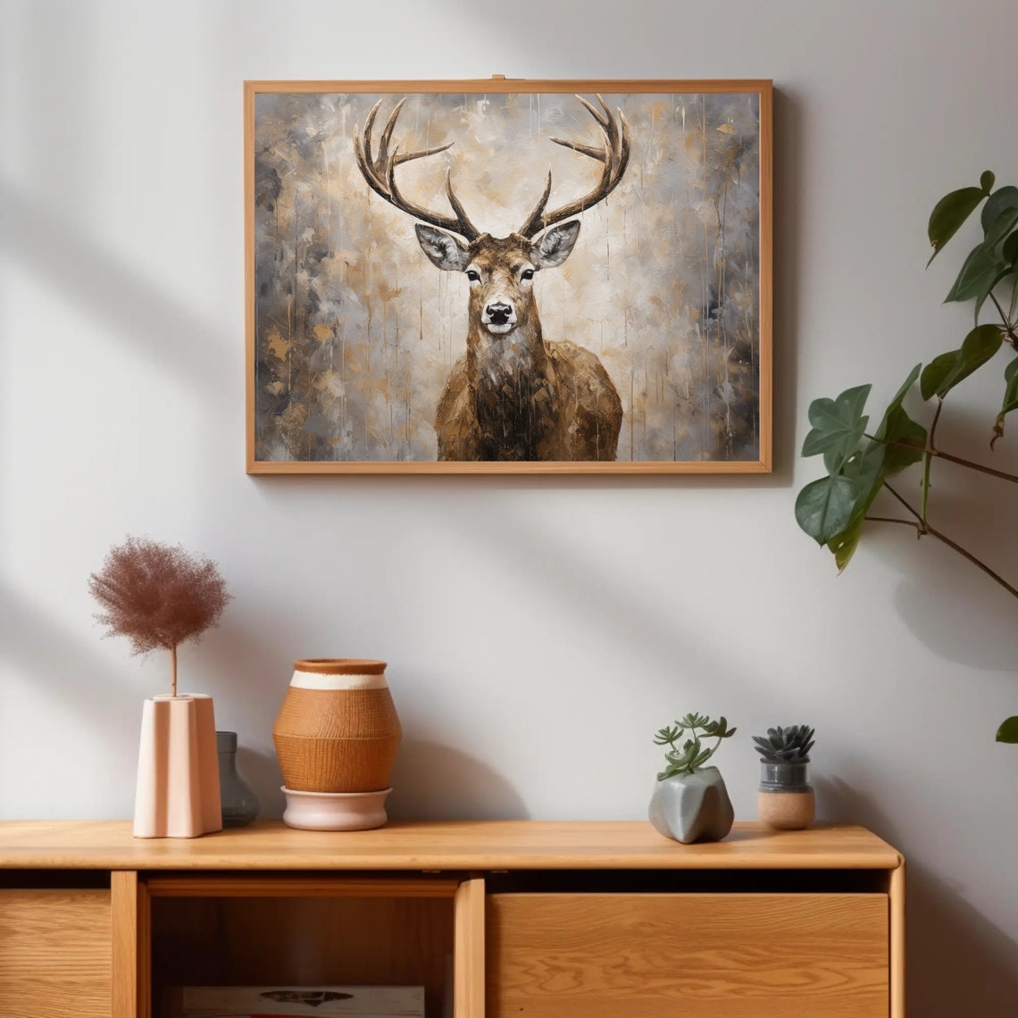 Rustic Deer Art Abstract Deer Art Moody Rustic Wall Art Antique Animal Print Deer Oil Painting - Image 4