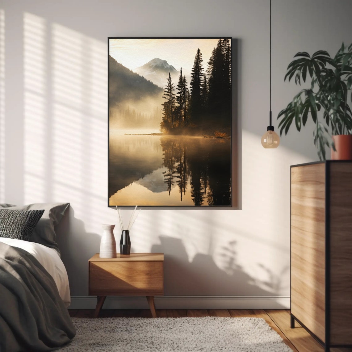 Mountain Lake Reflection At Dawn Misty Alpine Waterscape Poster - Image 4
