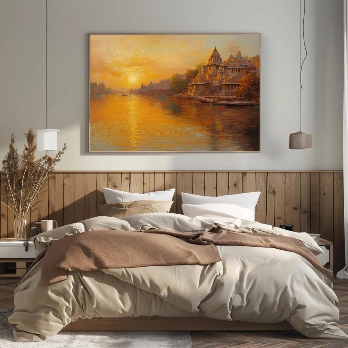 Golden Sunset Over Ancient Varanasi Ghats Riverside Temples Poster - Image 3