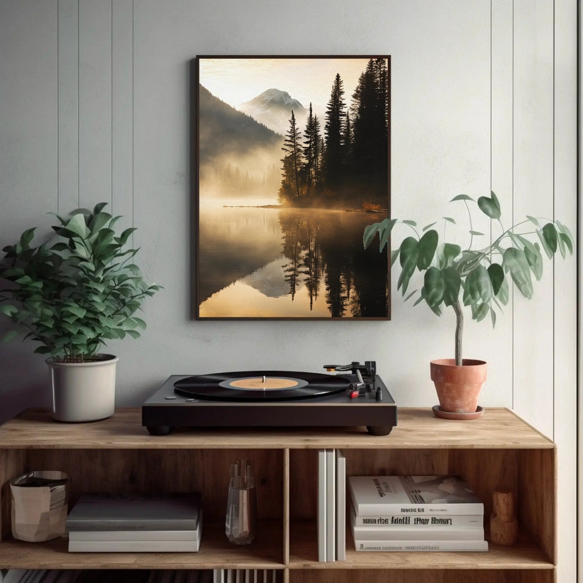 Mountain Lake Reflection At Dawn Misty Alpine Waterscape Poster - Image 2