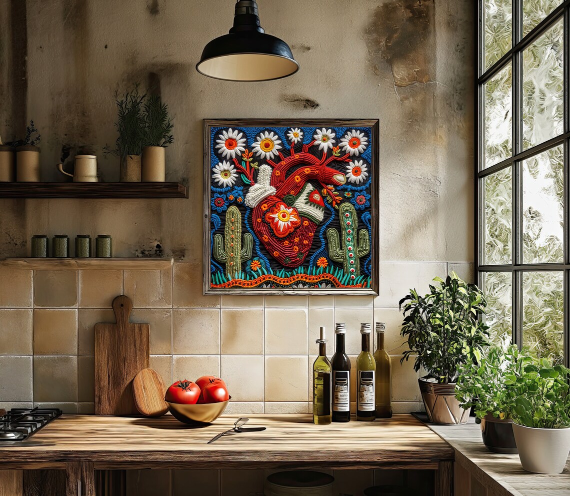 Cactus Flower Heart Huichol Mexican Folk Art Print - Image 4