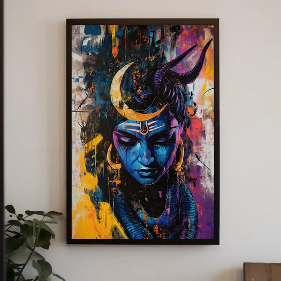 Shiva Abstract Print Modern Hindu God Wall Art Spiritual Indian Decor Divine Lord Shiva Painting Ready To Hang