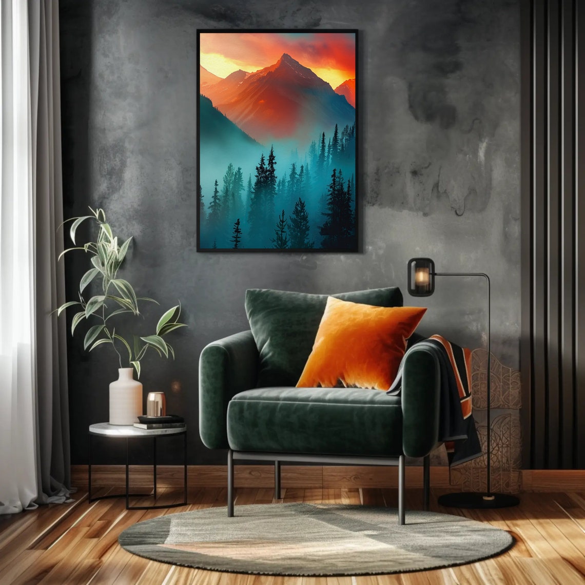 Sunset Mountain Landscape Print Trees Mountain Modern Picture Calm Wall Art Bedroom Wall Decor Gift - Image 4