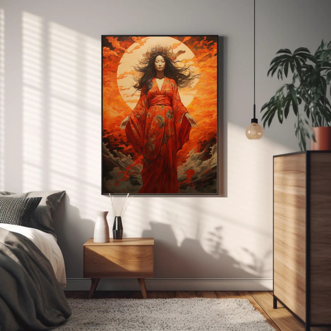 Amaterasu Japanese Sun Goddess Red Kimono Fantasy Art Poster - Image 2