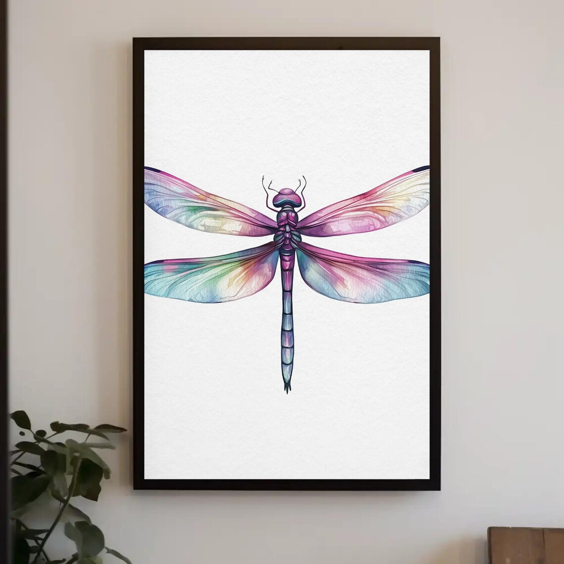 Iridescent Pink and Purple Dragonfly Watercolor on White Art Poster