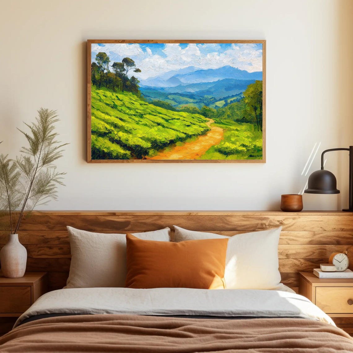 Kerala Wall Art Kerala Tea Plantation And Hills Oil Painting South Indian Painting Print Framed Indian Decor For Living Room - Image 2