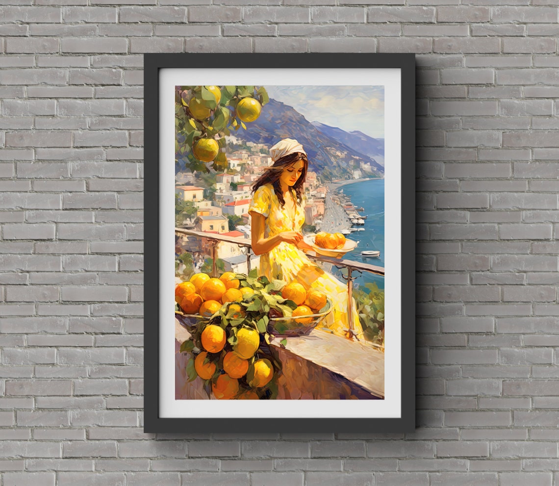 Italian Woman Picking Lemons Overlooking Amalfi Coast Poster - Image 4