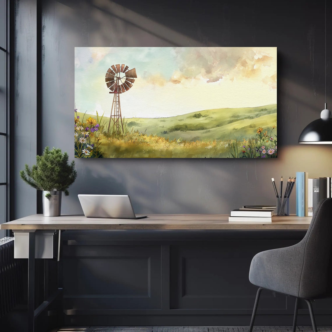 Rustic Windmill in a Rolling Green Countryside Meadow Poster - Image 5