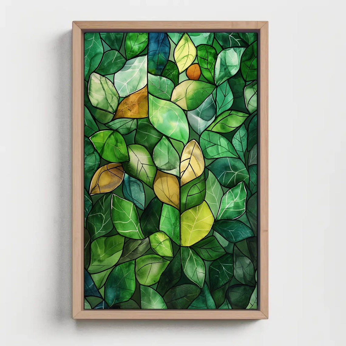 Green Stained Glass Leaves Botanical Watercolor Decor Poster - Image 3