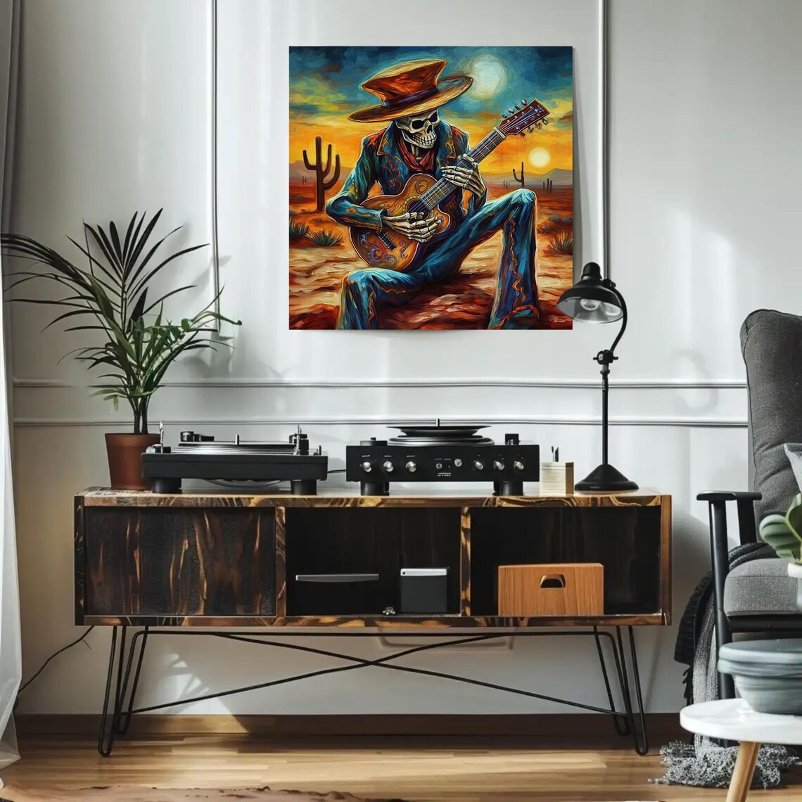Mexican Skeleton Cowboy Guitarist, Mariachi Art Print - Image 5