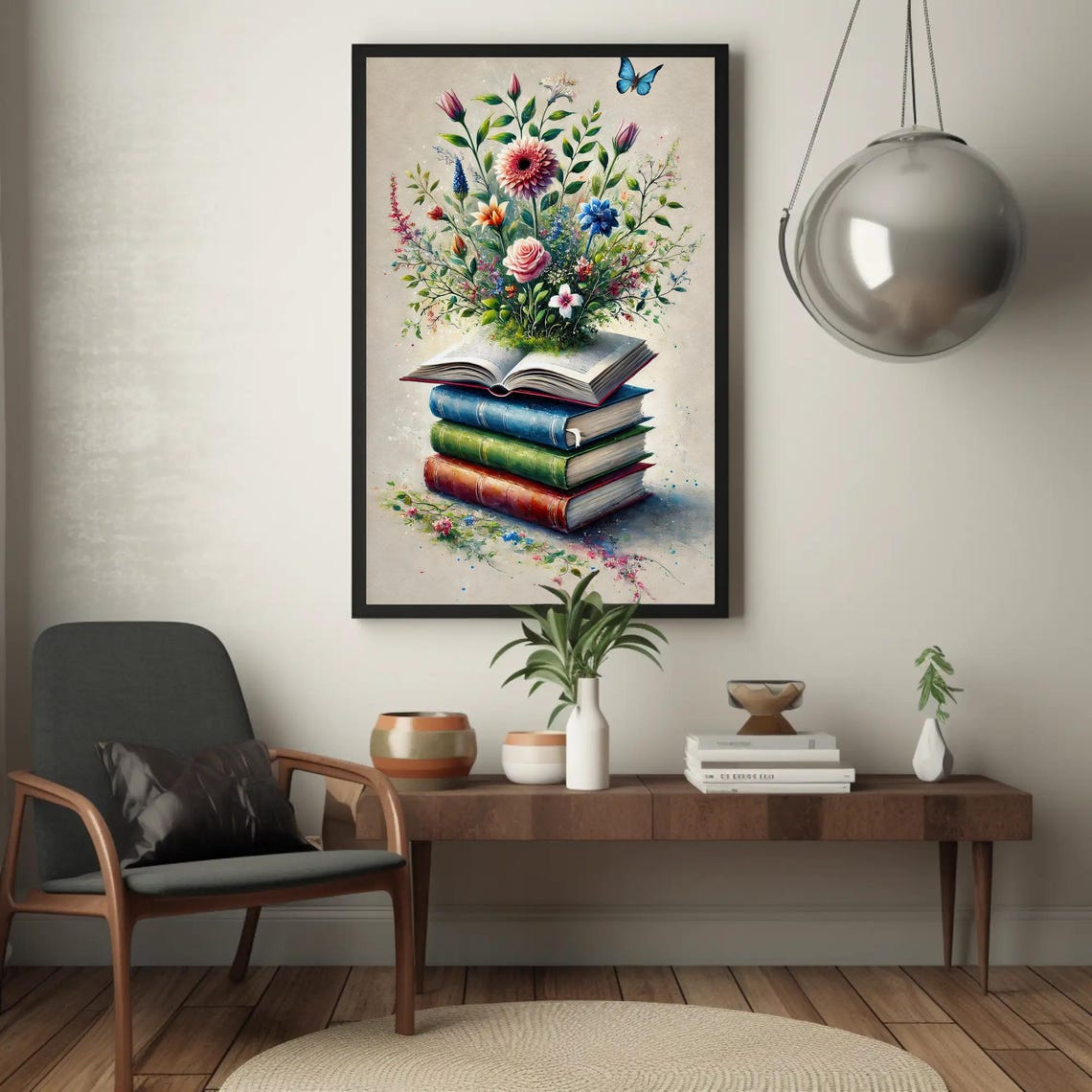 Stack of Vintage Books with Wildflowers Blooming from Pages Poster - Image 4