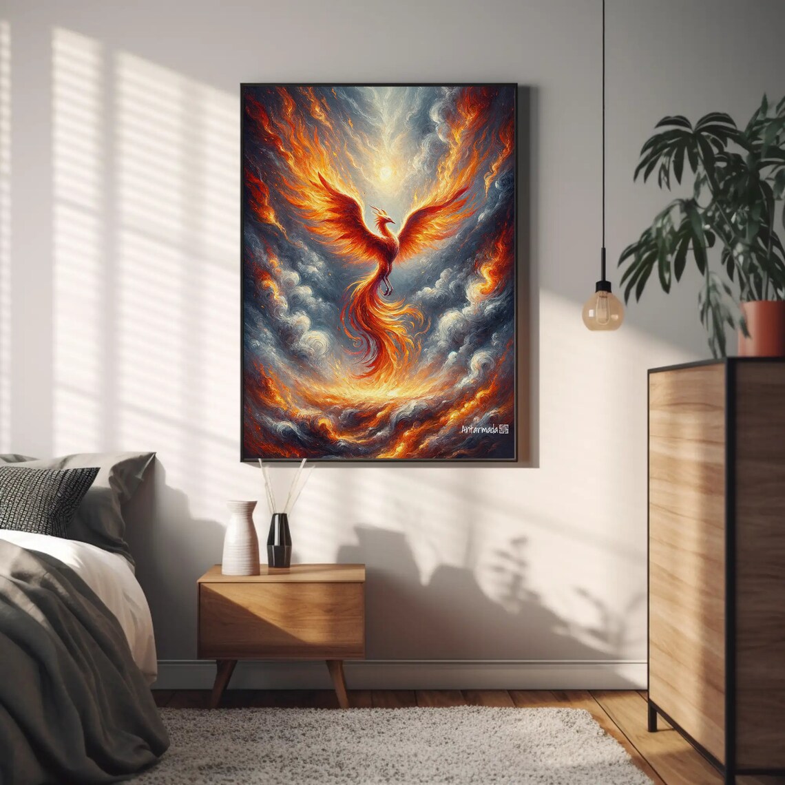 Flaming Phoenix Rising Through Storm Clouds Fantasy Art Poster - Image 5