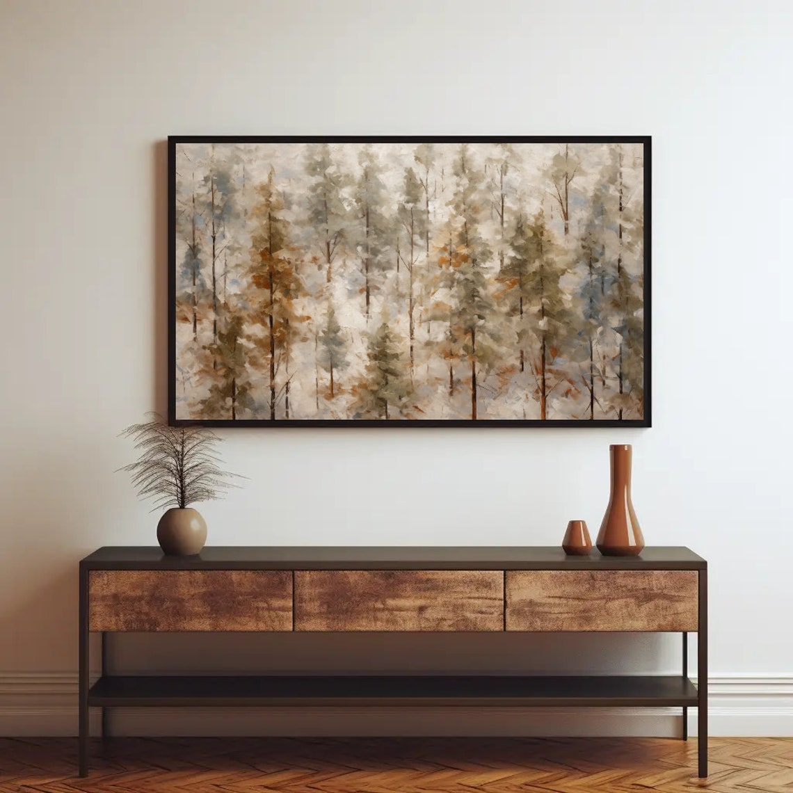 Winter Tree Landscape Oil Painting Impressionist Forest Art Winter Wall Art Landscape Art Home Decor - Image 2
