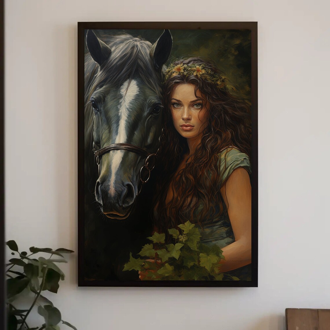 Mythic Epona Celtic Goddess Of Horses Dark Horse Portrait Wall Art