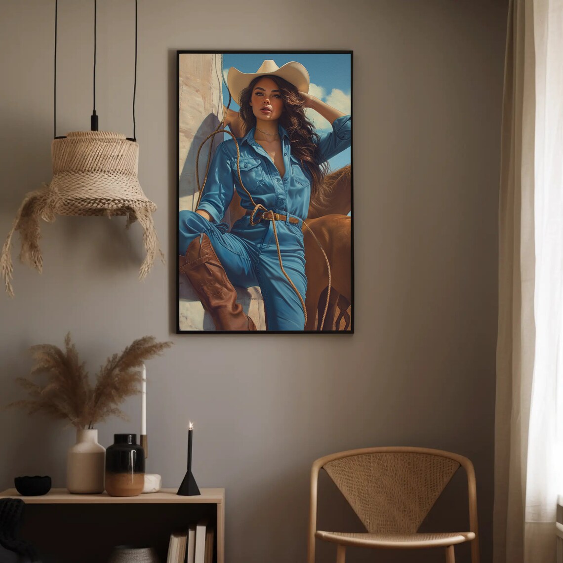 Beautiful Cowgirl In Denim With Horse Western Ranch Art Poster - Image 4