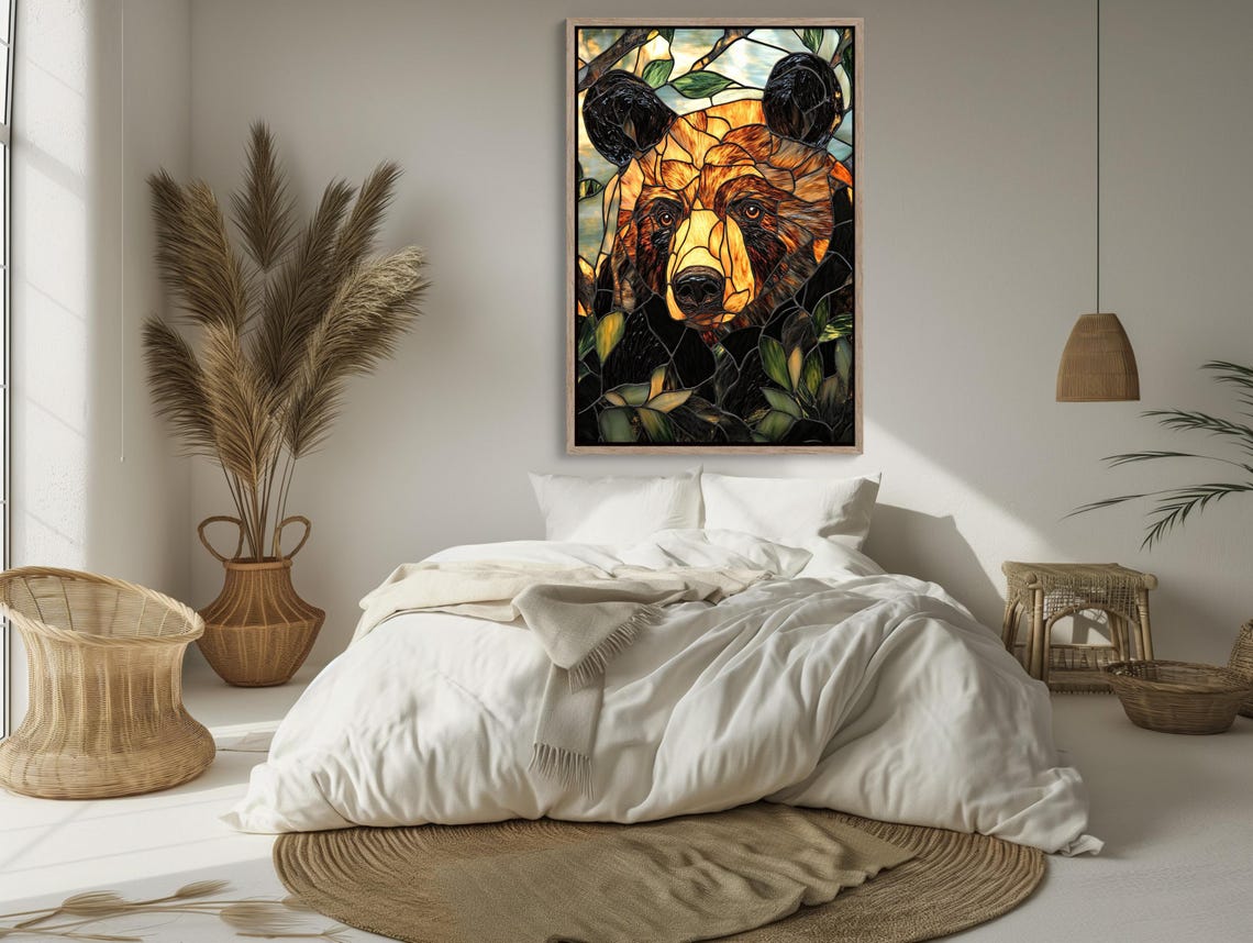 Stained Glass Brown Bear Wildlife Portrait Rustic Nature Poster - Image 3