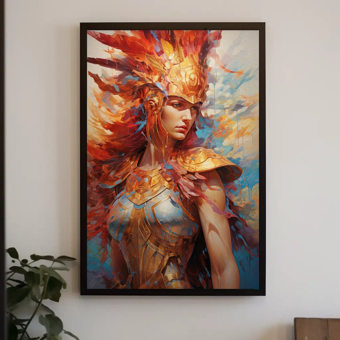 Athena Greek Goddess Of War Fiery Plumed Golden Armor Poster