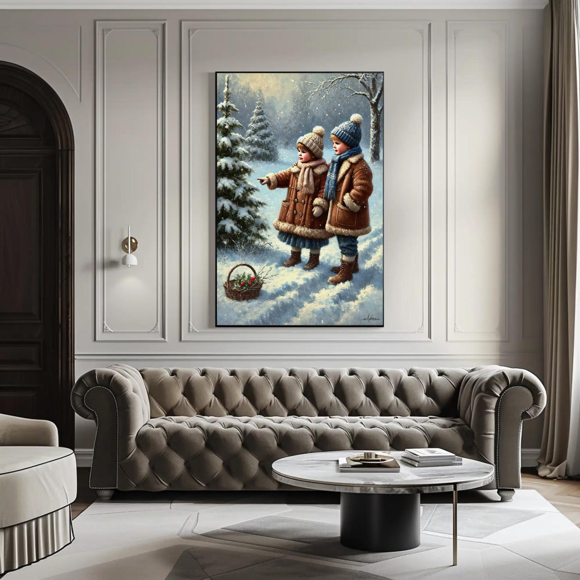 Two Warmly Dressed Children In A Snowy Winter Forest Scene Poster - Image 5