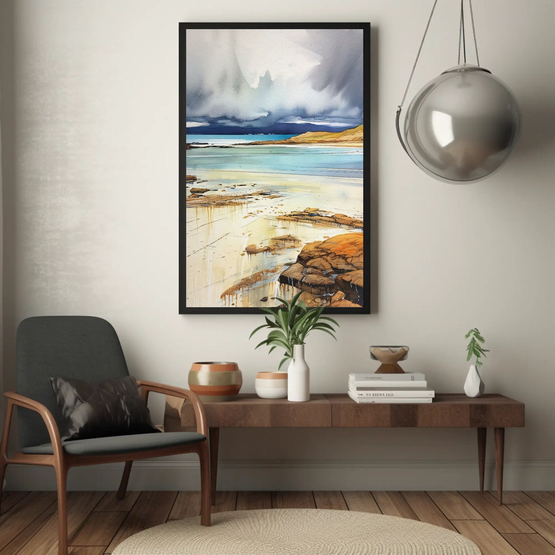 Moody Beach Dark Storm Clouds Turquoise Water Coastal Poster - Image 5