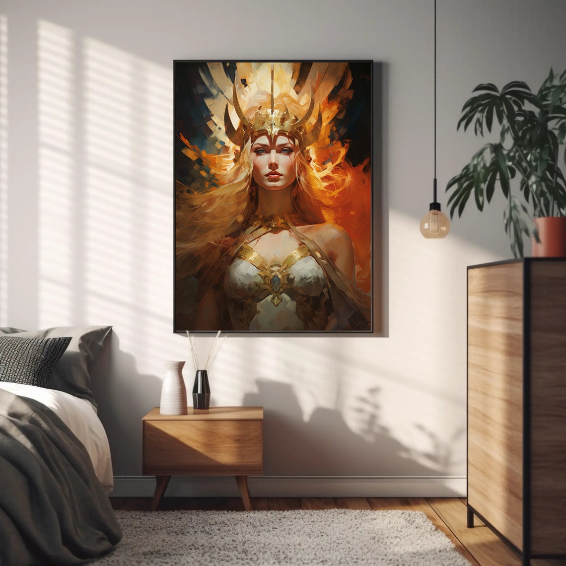 Goddess Freyja Portrait Golden Horned Crown Fiery Norse Poster - Image 5