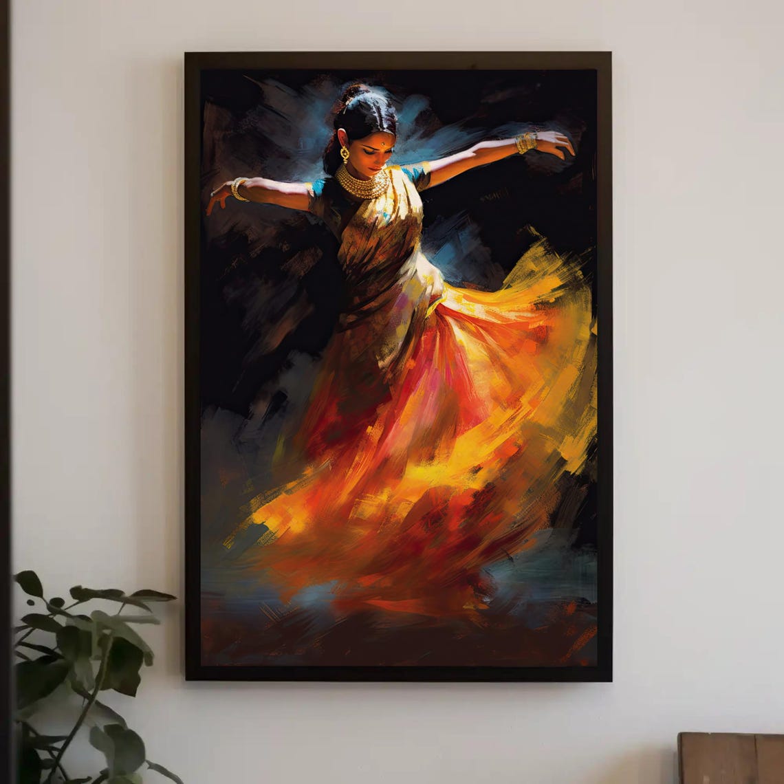Classical Indian Dancer Swirling Skirt Dark Oil Painting Poster - Image 4