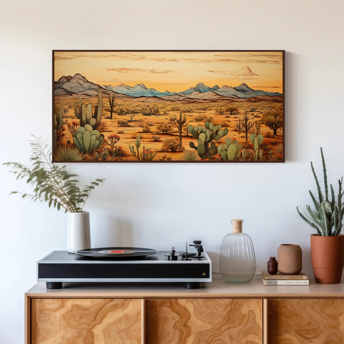 Sonoran Desert Panorama Cacti Mountains Panoramic Landscape Poster
