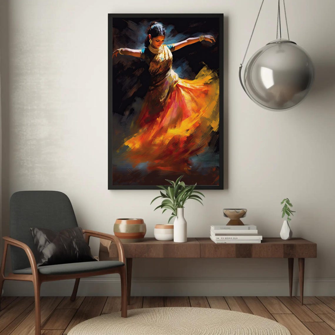 Classical Indian Dancer Swirling Skirt Dark Oil Painting Poster - Image 3
