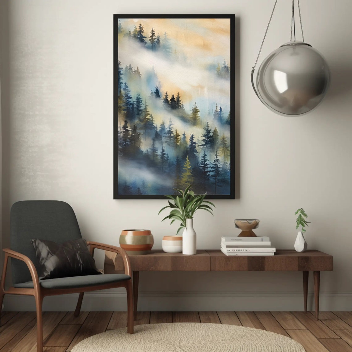 Abstract Foggy Mountain Wall Art Nature Print For Modern Living Room Framed Decor - Image 5