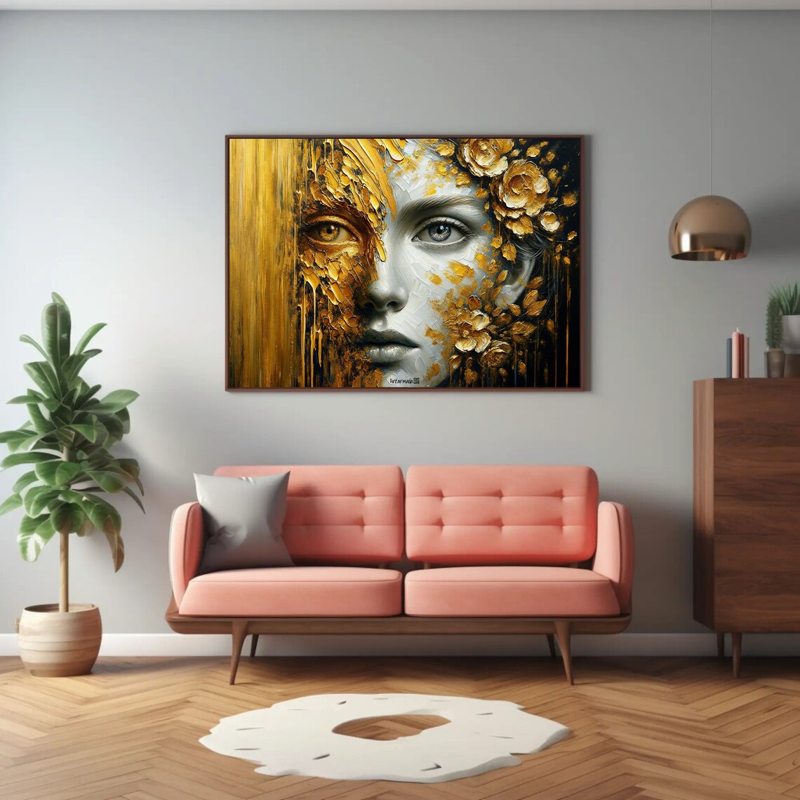 Golden Glimpse Portrait, Luxurious Hallway Art Print - Image 3
