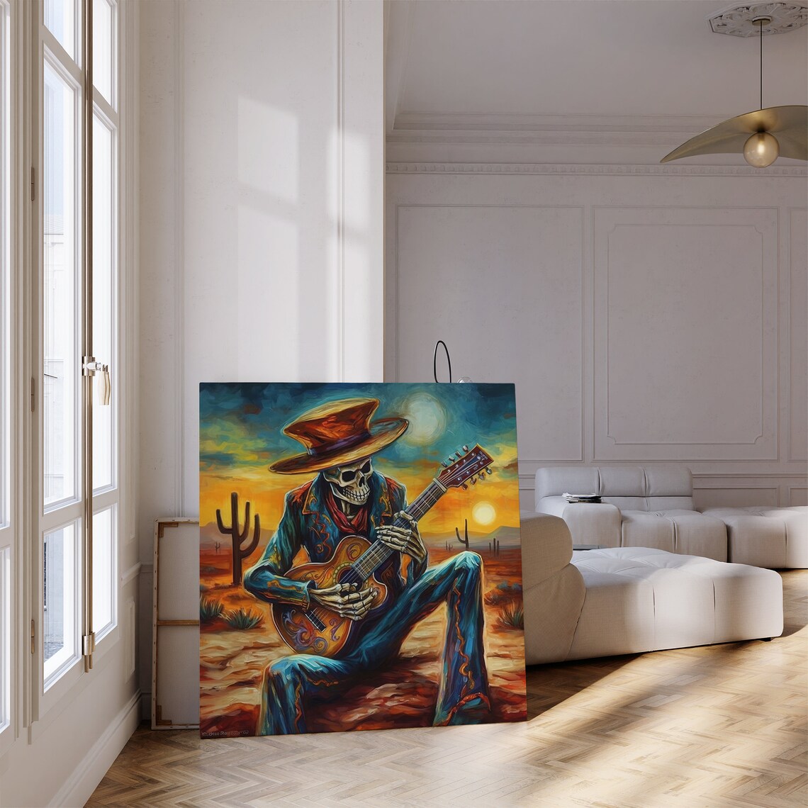 Mexican Skeleton Cowboy Guitarist, Mariachi Art Print - Image 3