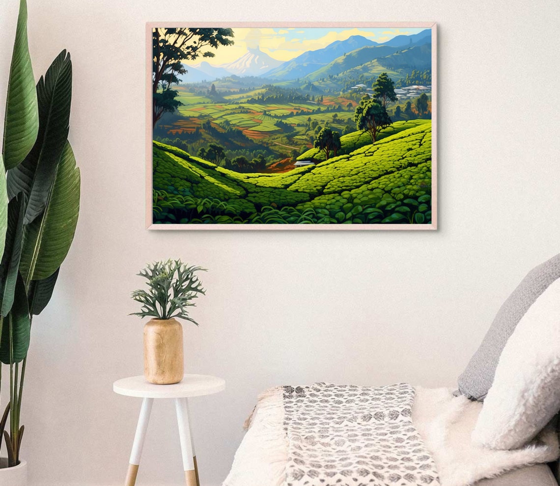 Art Of Kerala Tea Hills Kerala Tea Plantation Kerala Home Decor South Indian Painting Hills Of Kerala Oil Painting Kerala Art - Image 3