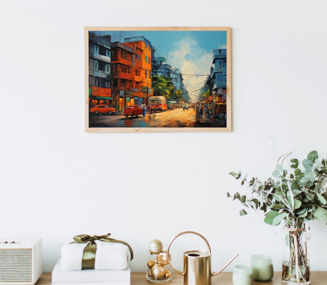 Kolkata Streets Oil Painting Kolkata Wall Art Large Print Kolkata Poster Kolkata Print India Travel Art Indian Gift - Image 5
