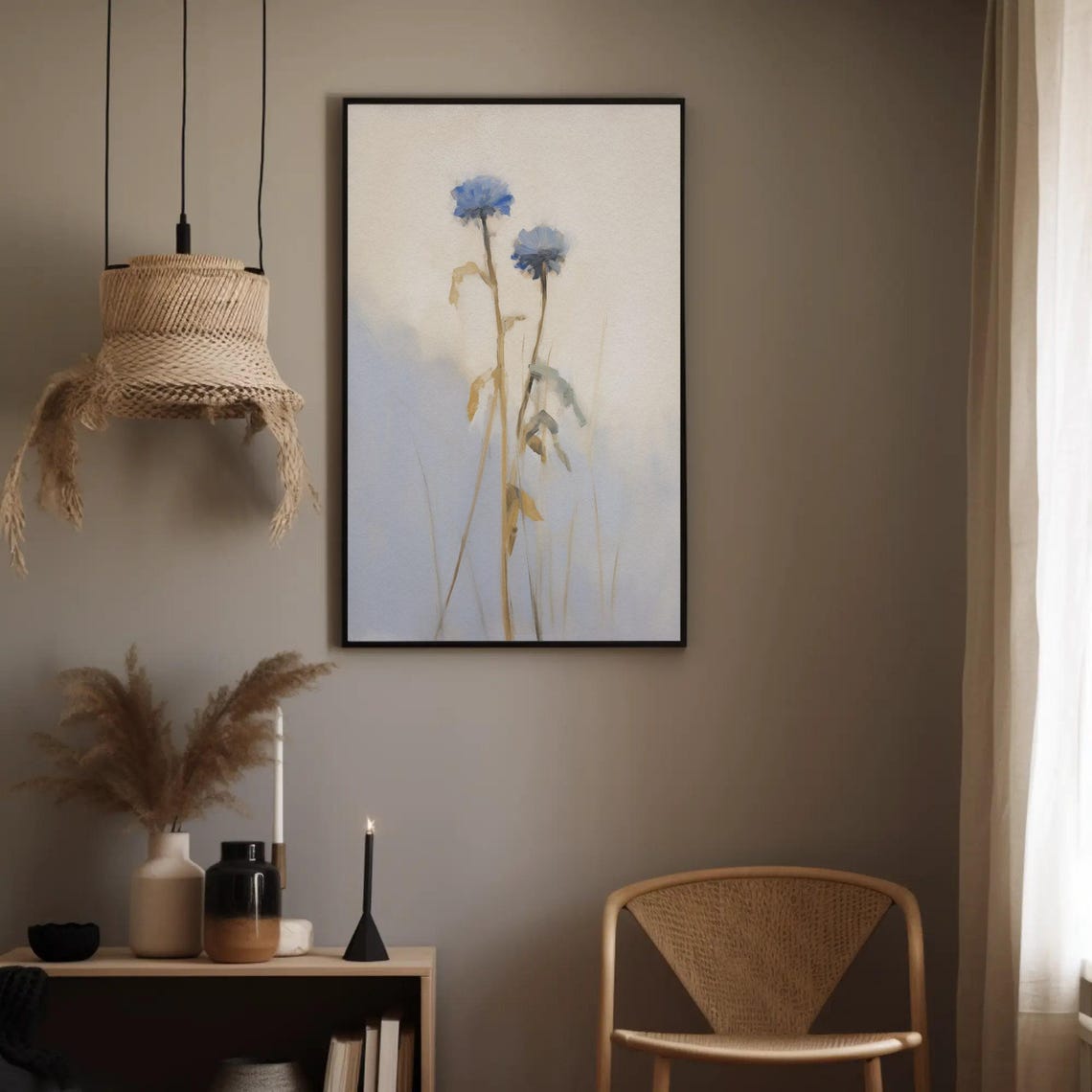 Blue Bachelor Button Wildflowers Pale Sky Minimal Floral Poster - Image 2