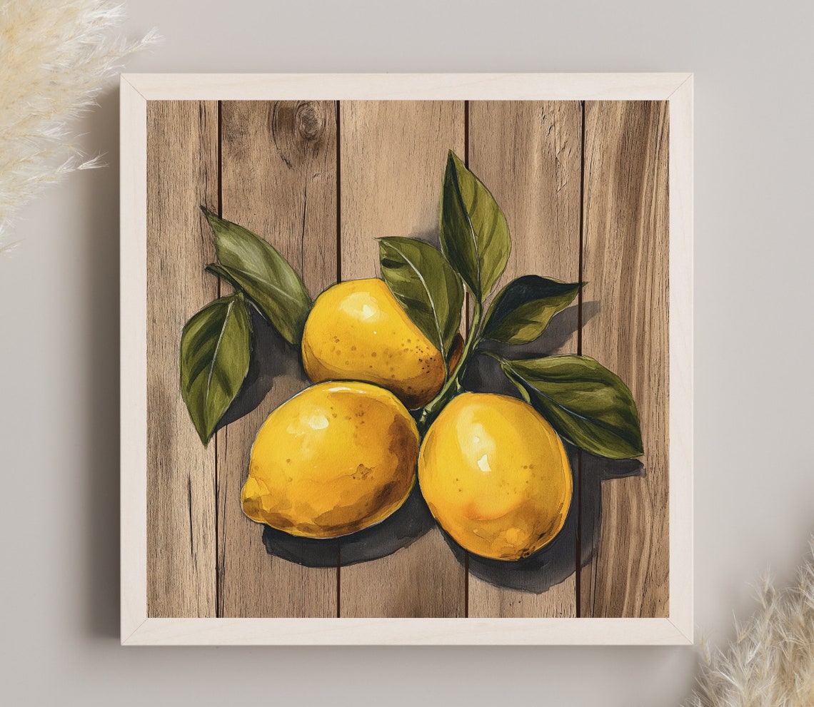 Vibrant Watercolor Lemons on Rustic Wood Background Kitchen Poster - Image 2