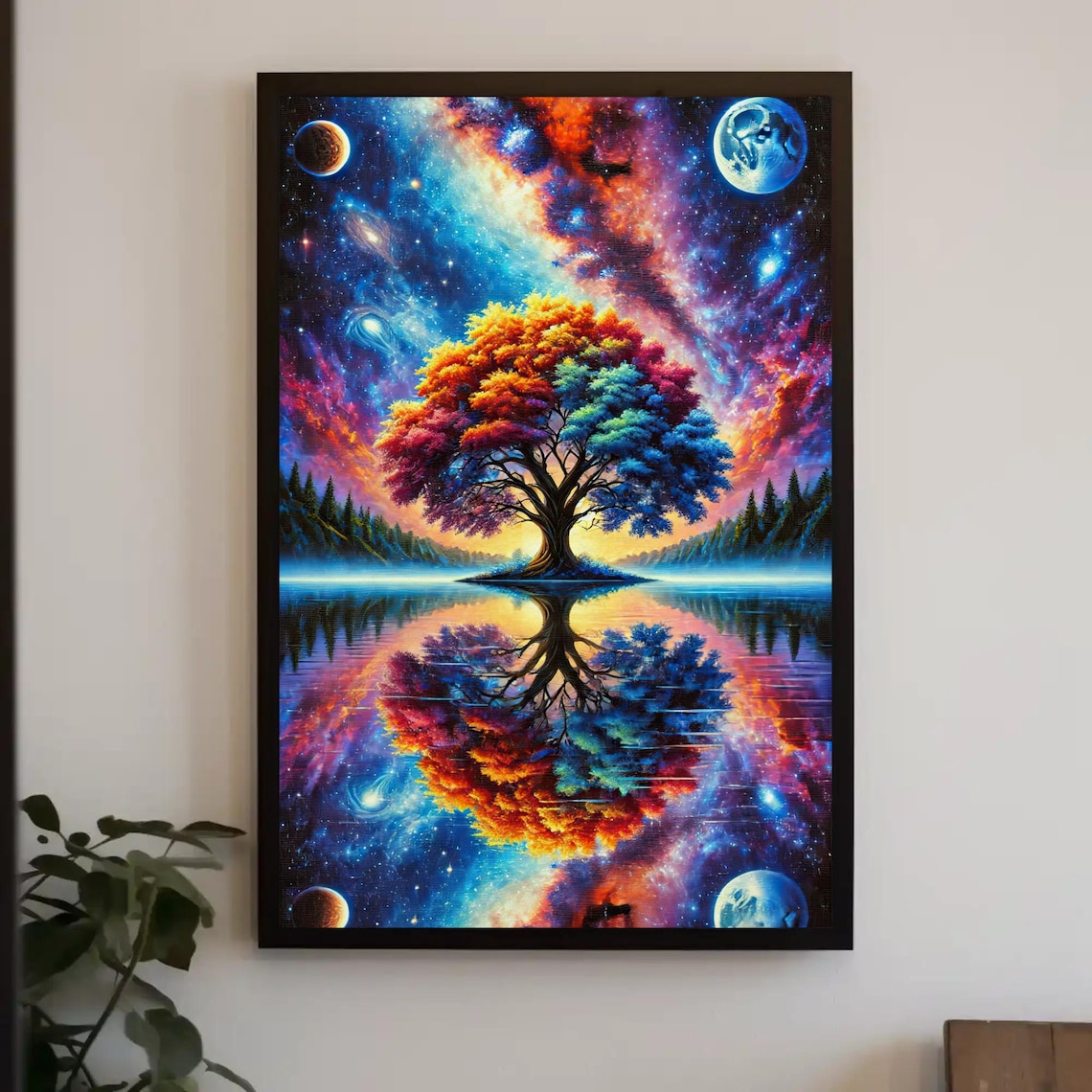 Cosmic Tree Of Life Under A Galaxy Night Sky Fantasy Art Poster