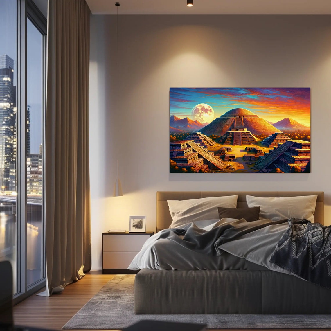 Ancient Teotihuacan Pyramids at Sunset Under a Full Moon Poster - Image 3
