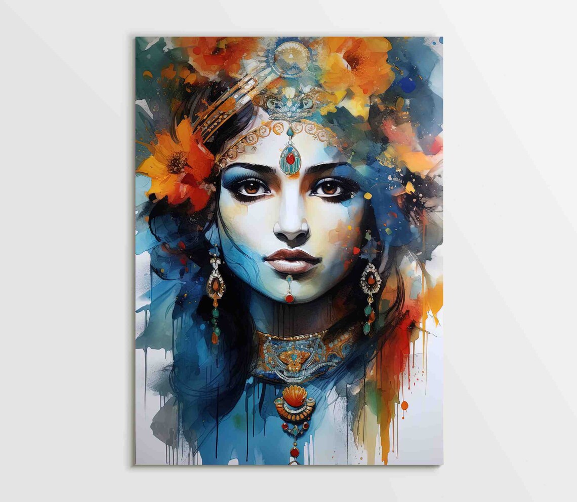 Krishna Watercolor Art Print, Indian Home Decor - Image 5