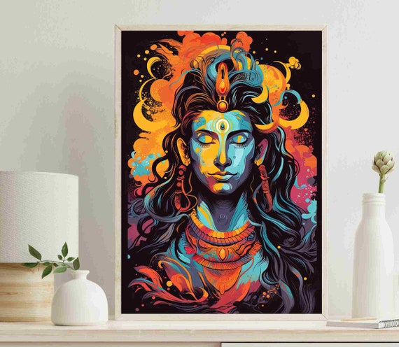 Shiv Ji Colorful Painting Shiva Framed Poster Shiva Wall Art Shiv Ji Decor Prints Hindu God Home Decor Shiva Prints