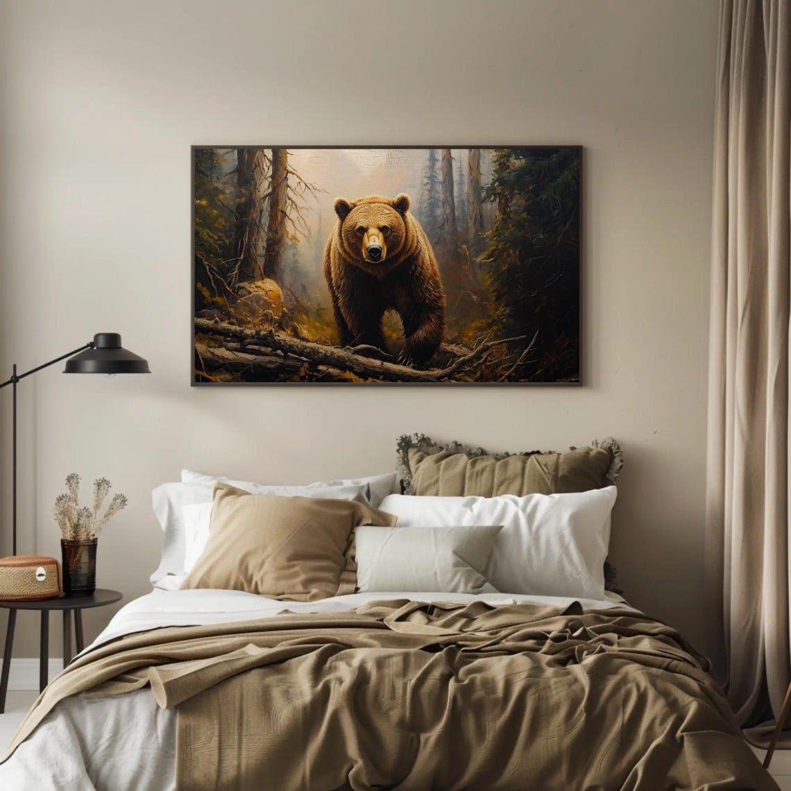 Grizzly Bear Walking Through A Misty Pine Forest Wildlife Poster - Image 3