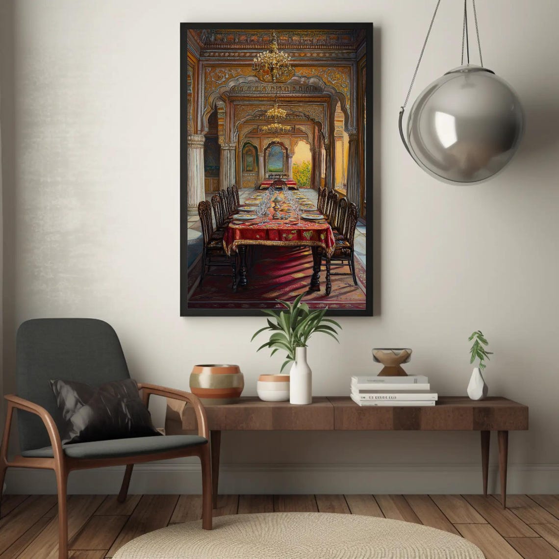 Majestic Indian Palace Banquet Hall with Long Feast Table Art Poster - Image 4