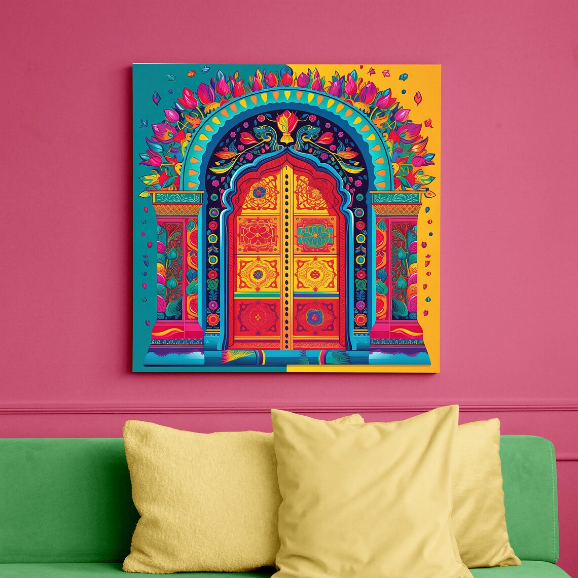 Rajasthani Painted Door Floral Mandala Arch Colorful Folk Art Print - Image 5