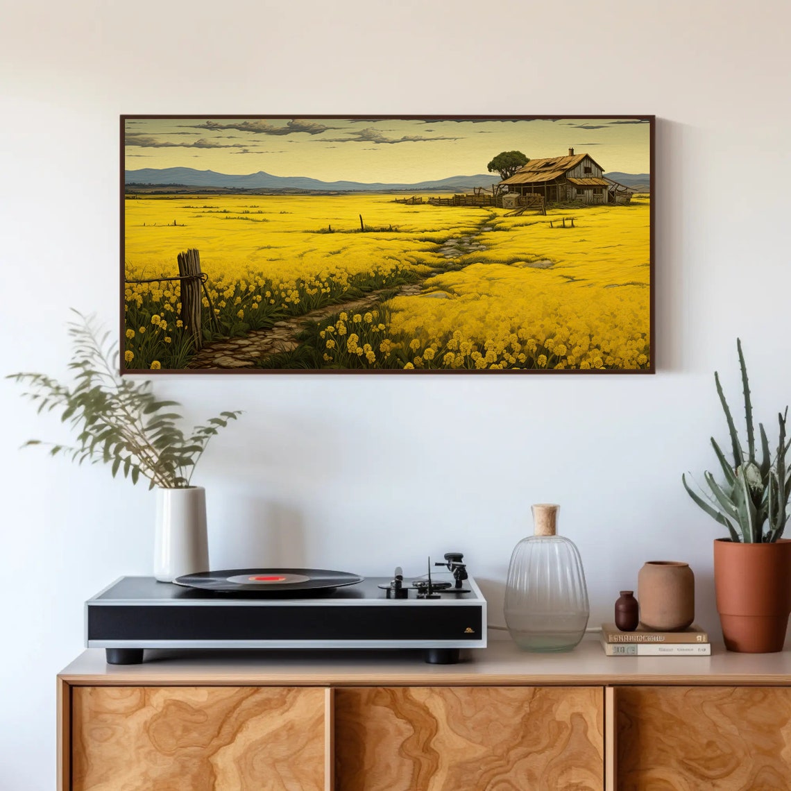 Mustard Field Farmhouse Stone Path Moody Yellow Landscape Poster - Image 5
