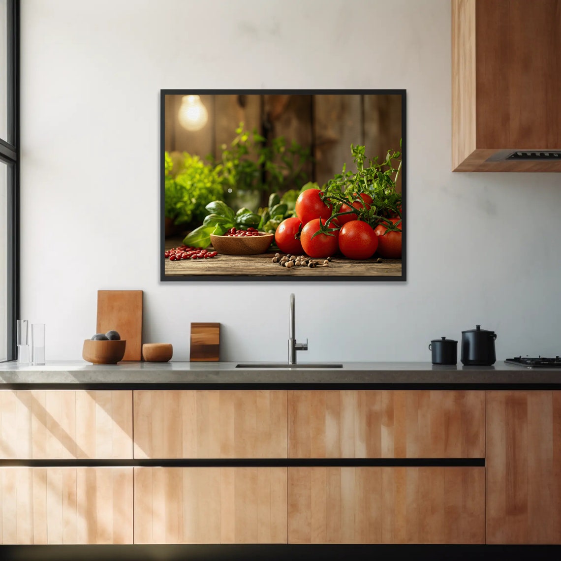 Fresh Tomatoes Basil Spices Rustic Wooden Table Kitchen Poster - Image 3