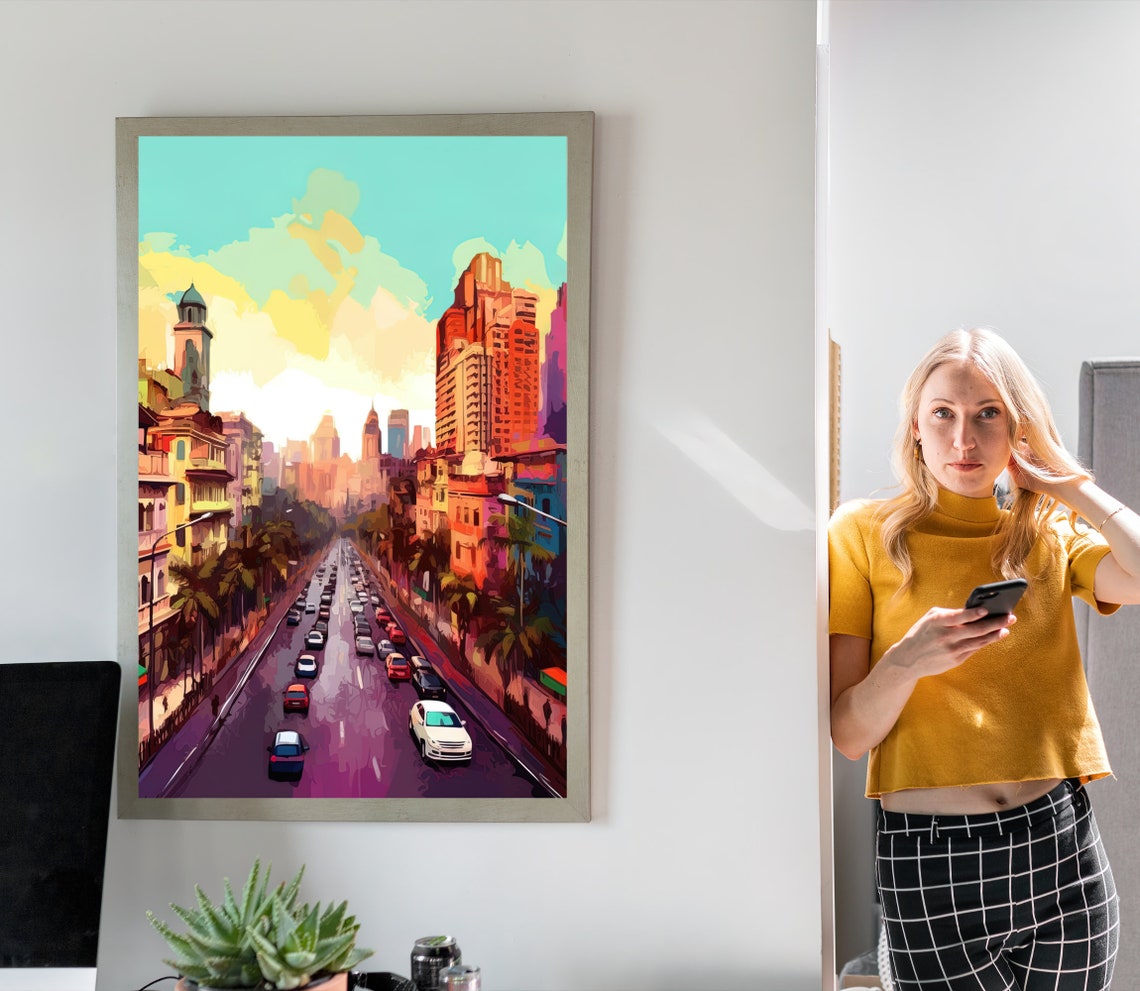Mumbai Landscape Print Mumabi Painting Bombay Wall Art Indian Decor Indian Painting Mumbai Travel Poster India Art Indian Print - Image 3
