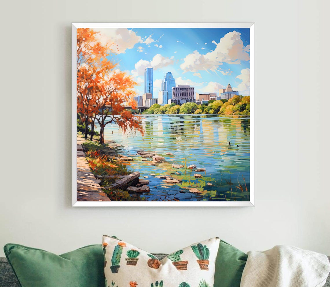 Lady Bird Lake Austin Texas Skyline Autumn Lakeside Art Poster - Image 5