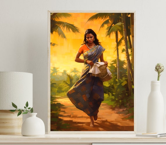 South Indian Village Woman Art South Indian Painting South Indian Oil Painting South Indian Home Decor South Indian Wall Art