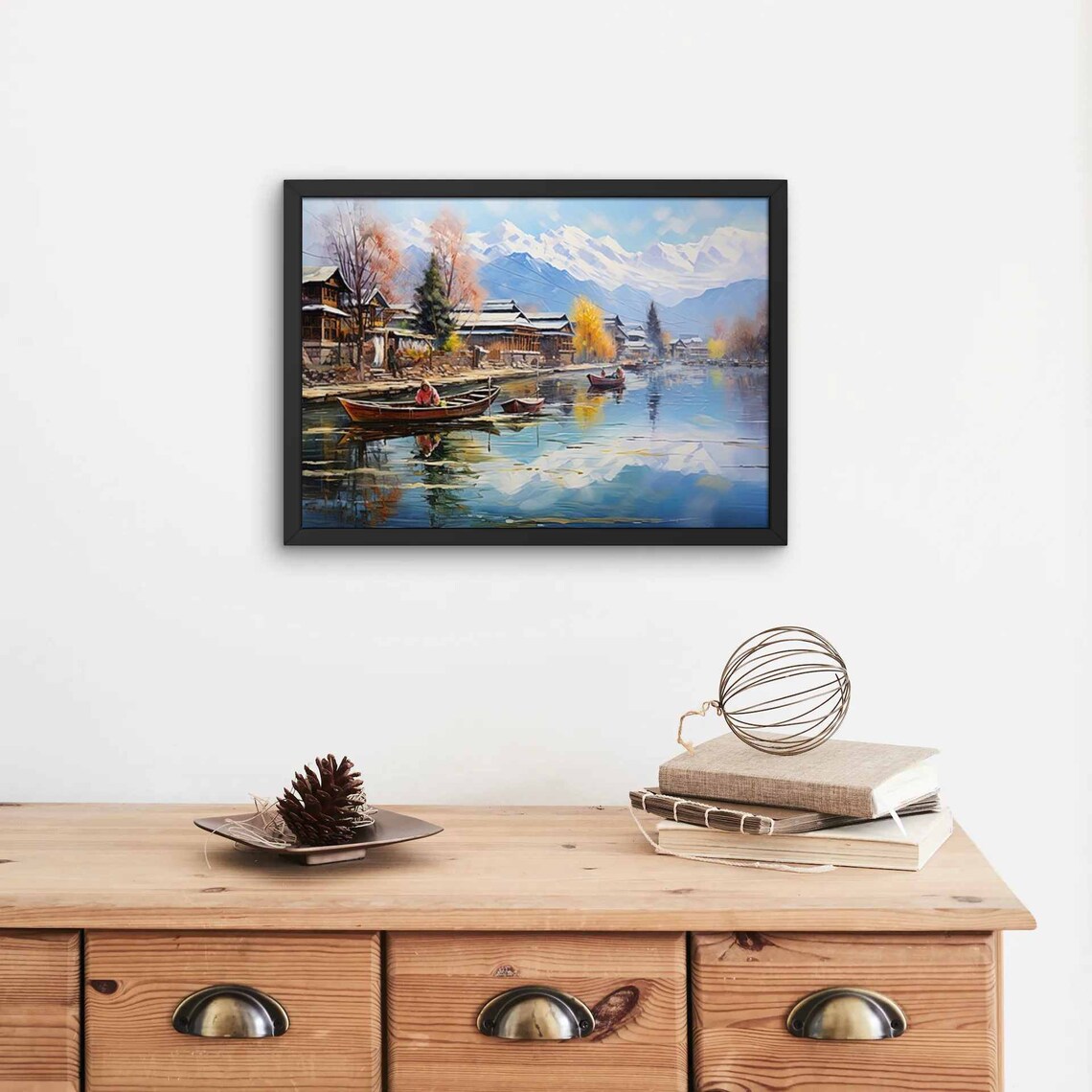 Kashmir Dal Lake Landscape, Oil Painting Art Print - Image 5
