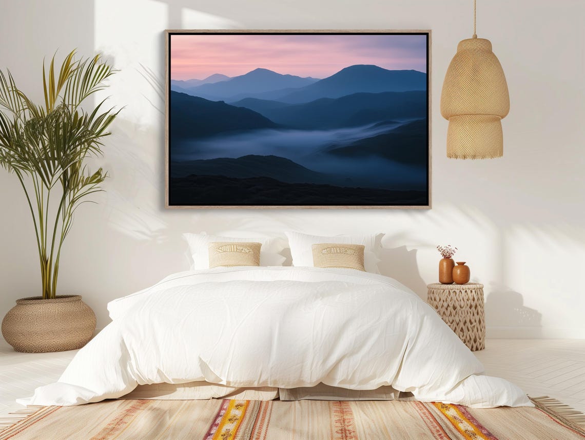 Misty Layered Blue Mountains At Dawn Panoramic Landscape Poster - Image 5