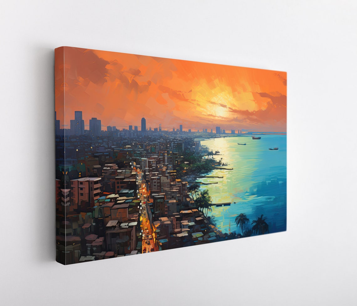 Mumbai Coastal Skyline Glowing at Sunset Impressionist Poster - Image 4