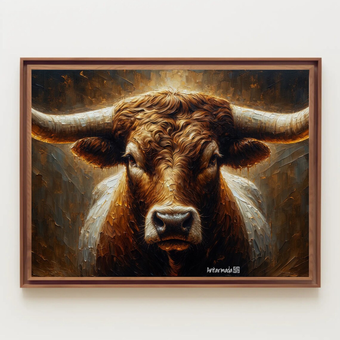 Texas Longhorn Bull Dramatic Oil Painting Western Style Poster - Image 4